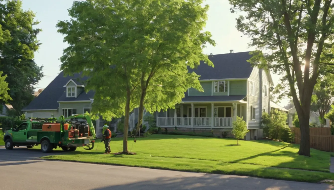 A local provider's crew safely taking down a large tree beside a home in Elgin